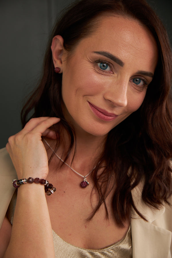 Gift Set: Bracelet Lux + Crystal stud earrings, Merlot