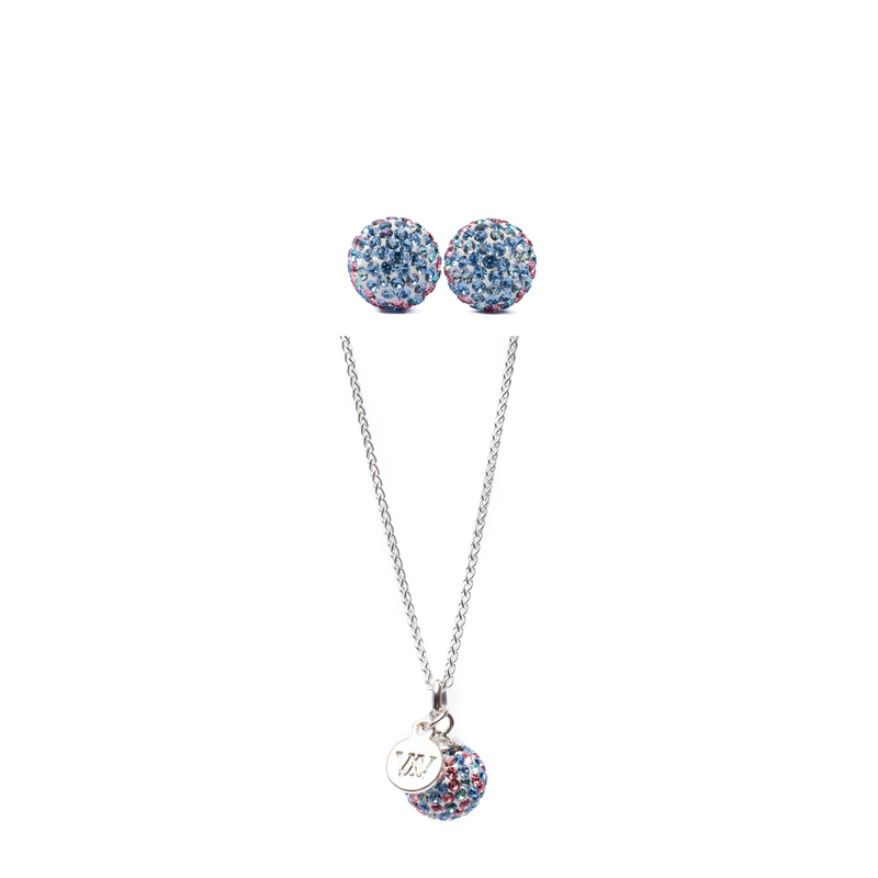 Gift Set: Crystal Pendant Necklace 45 cm + Stud Earrings, Cotton Candy
