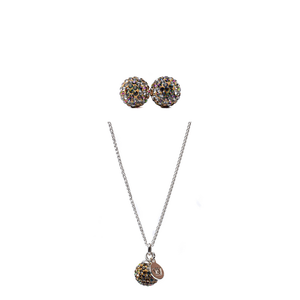 Gift Set: Crystal Pendant Necklace 45 cm + Stud Earrings, Earth