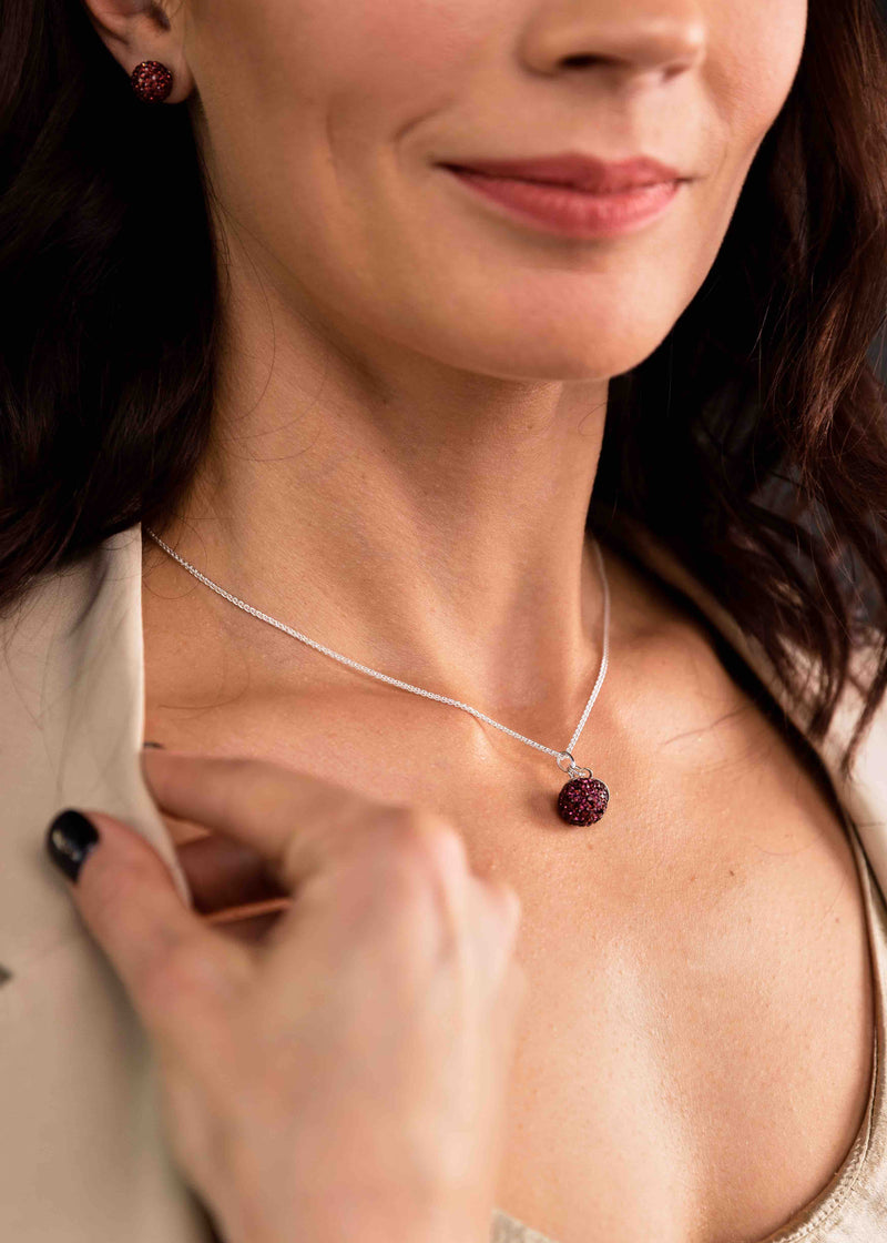 Crystal Pendant Necklace, Merlot