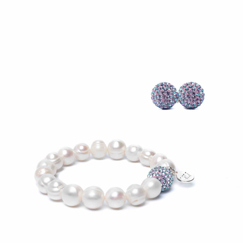 Gift Set: Bracelet Jackie + Crystal stud earrings, Lavender