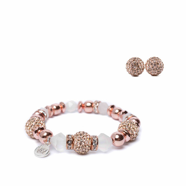 Gift Set: Bracelet Lux + Crystal stud earrings, Rose Gold