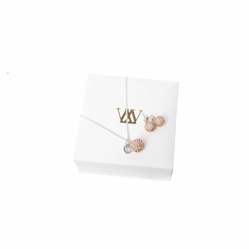 Gift Set: Crystal Pendant Necklace + Stud Earrings, Rose Gold